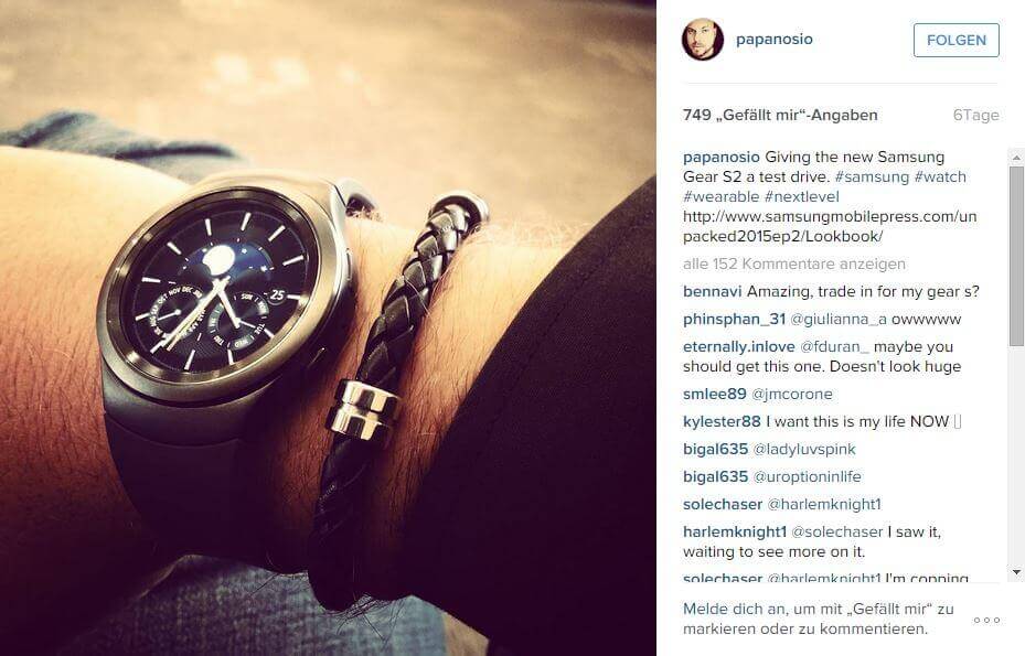 Samsung Gear S2 auf Instagram