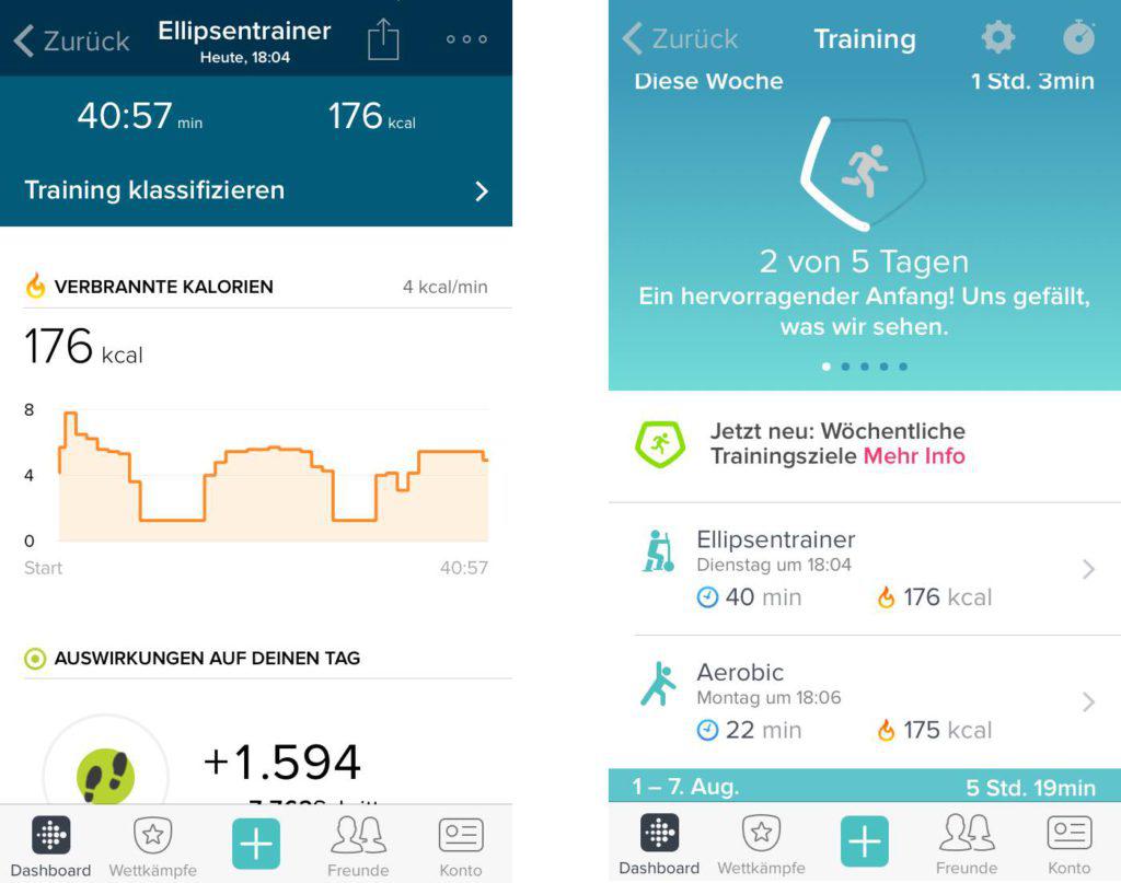Fitbit Alta App Ellipsentrainer und Training
