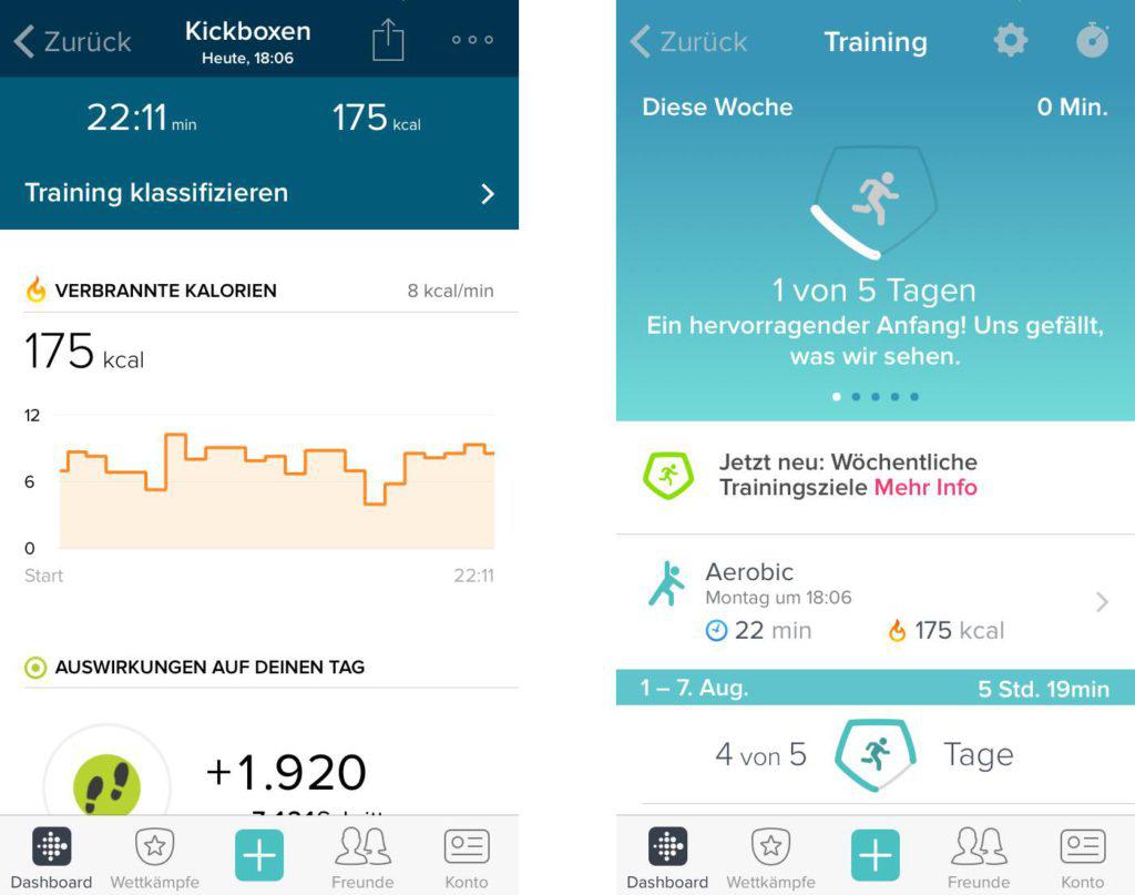 Fitbit Alta App Kickboxen und Training