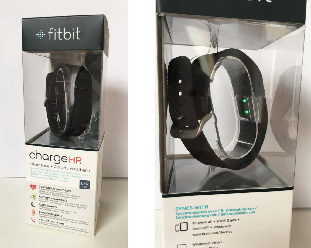 Fitbit Charge HR Verpackung und Pulsmesser