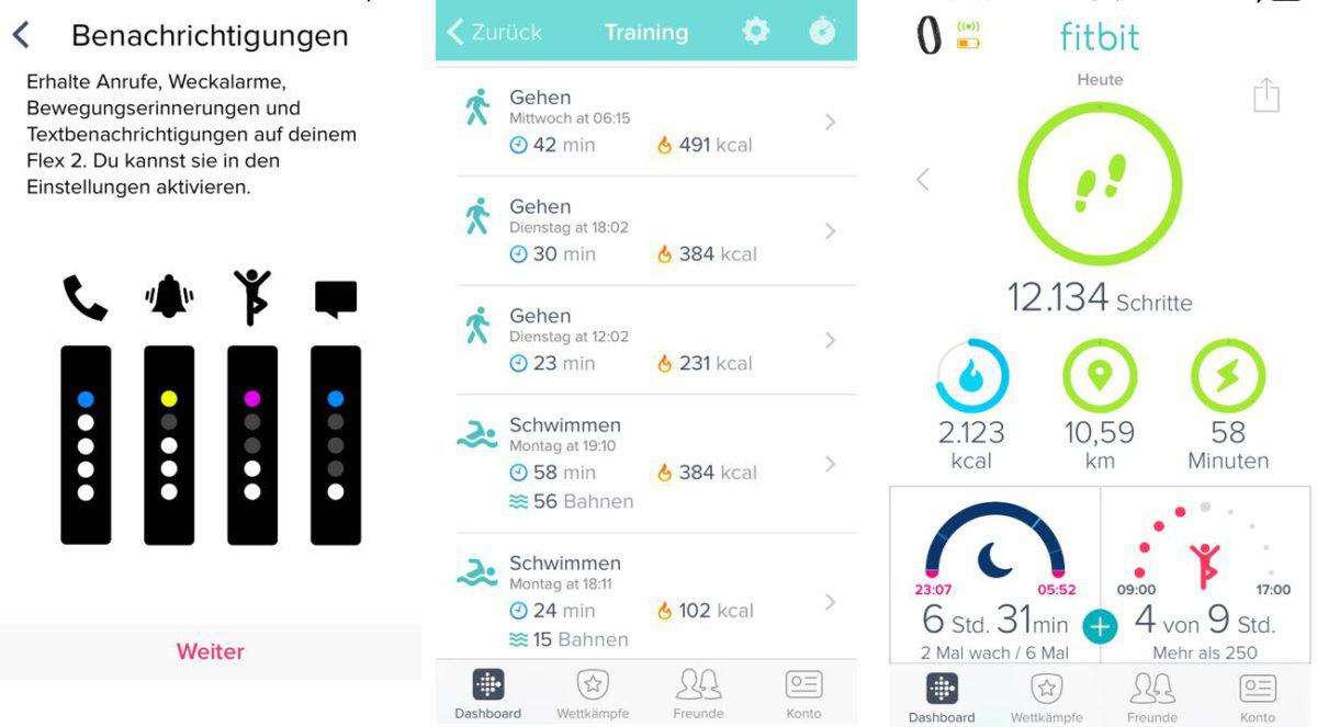 Fitbit Flex 2 App Benachrichtigungseinstellung und Aktivitäten